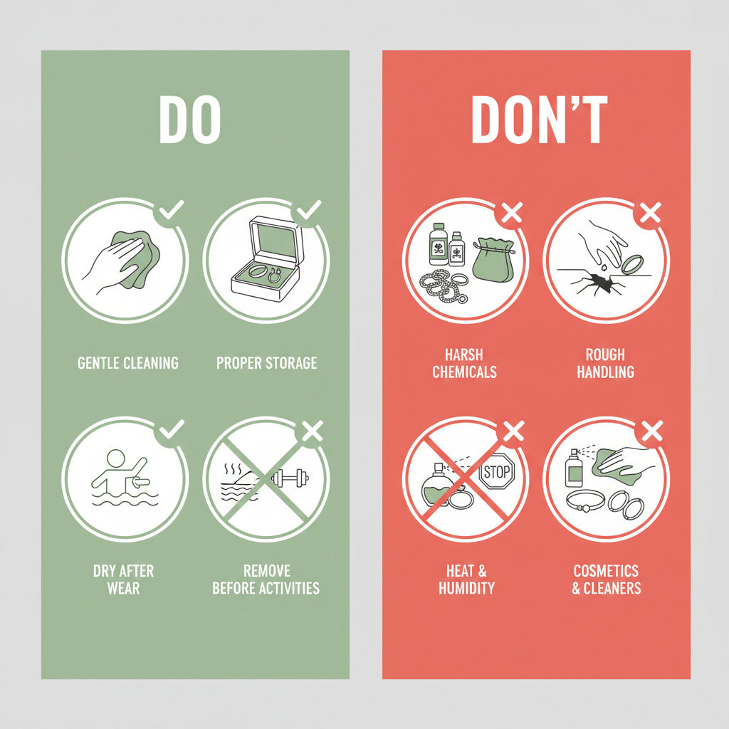 Two posters showing 'Do' and 'Don't' care instructions for a product on a light gray background. Image