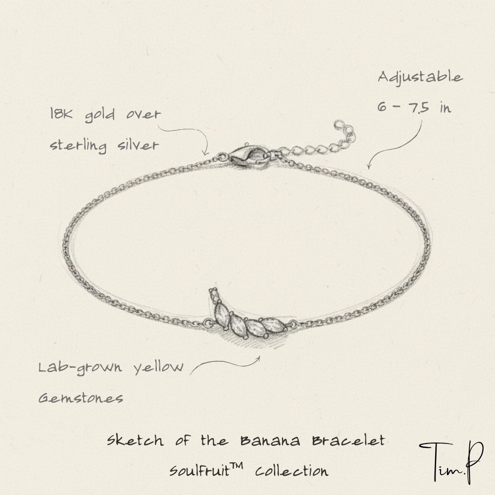 Illustration of a banana bracelet with text details on a beige background