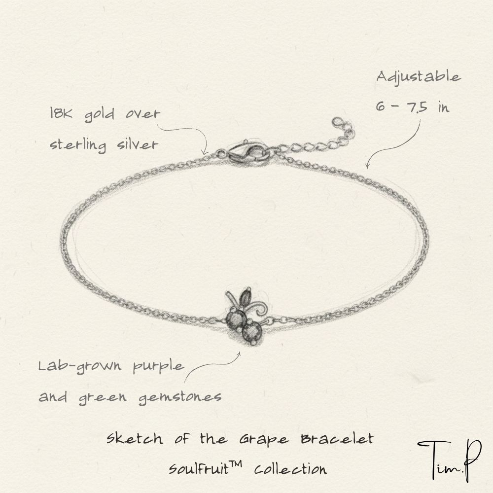 Sketch of a grape bracelet with text details on a beige background