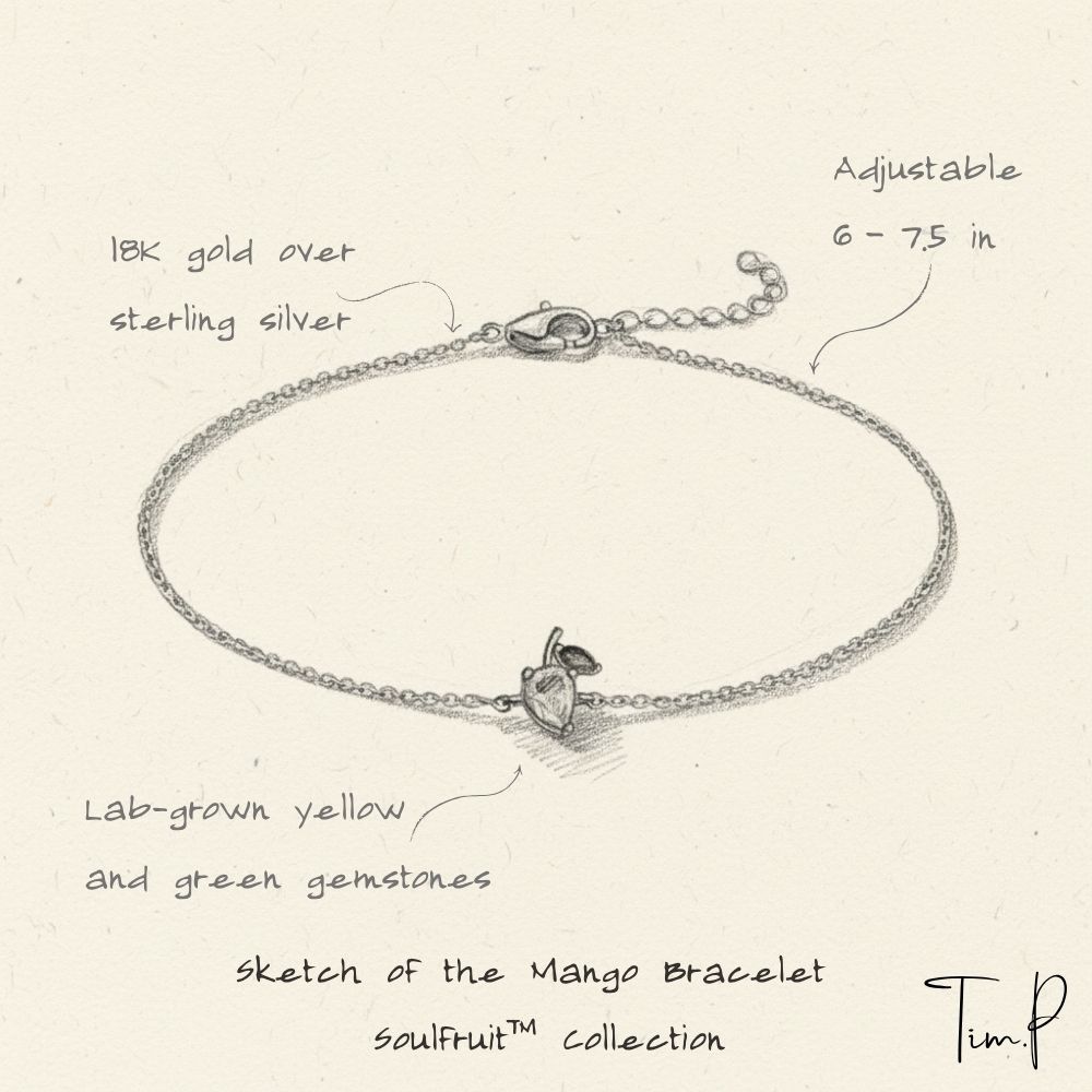 Sketch of a bracelet with text detailing its features on a beige background Image