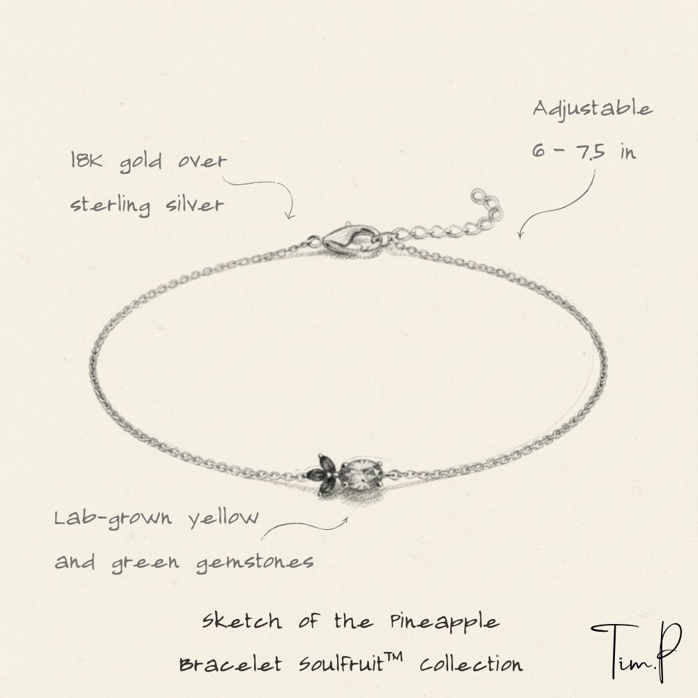 Bracelet with lab-grown yellow and green gemstones on a beige background