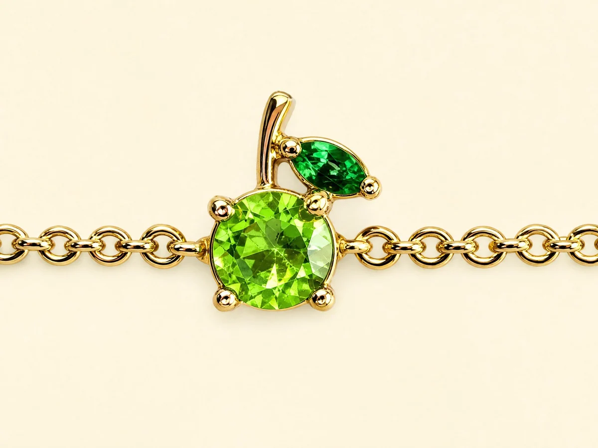Green Apple Bracelet, charm close-up