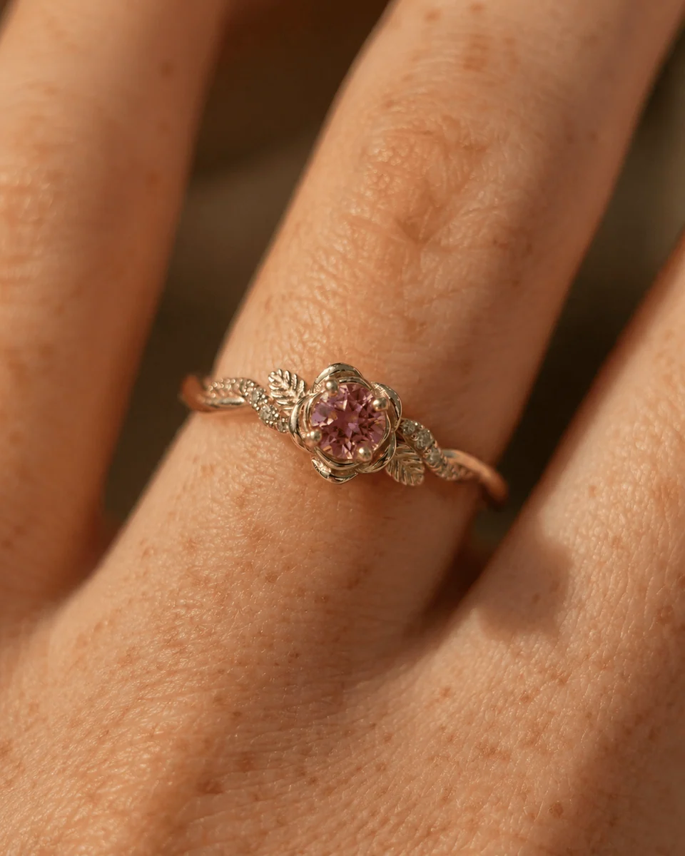 Pink Tourmaline Leaf Ring